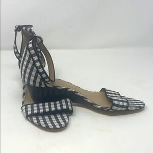 Ann Taylor Black White Checkered Wedge Heel Sandals Size 10